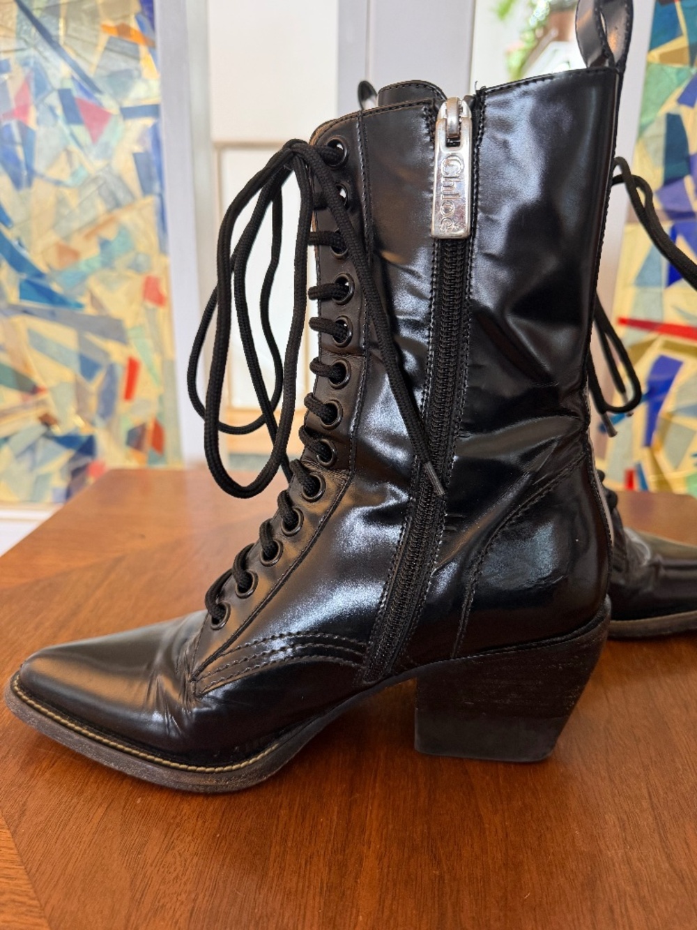 Chloe Rylee patent leather boots